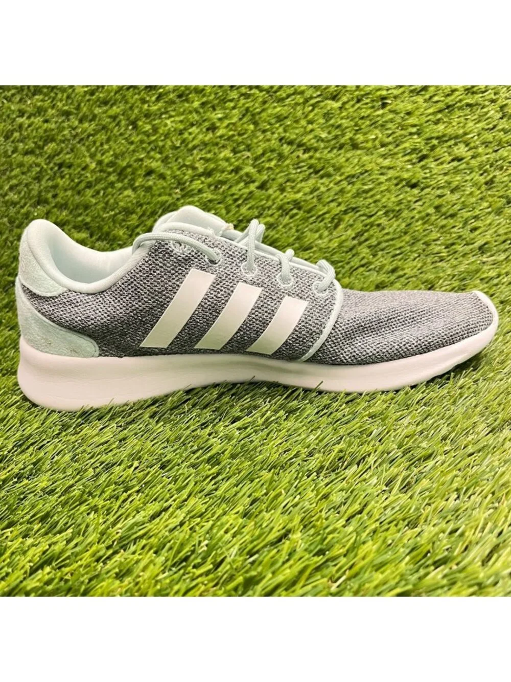 Adidas QT Racer Womens Size 7.5 Gray White Blue Athletic Running Shoes Sneakers
